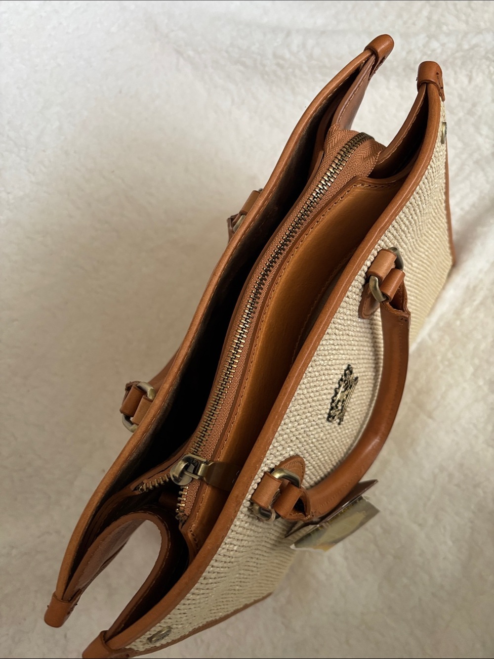 Pratesi Firenze S270 Woven Tote Crossbody NWT Cream Leather Trim Made in Italy - Picture 6 of 10